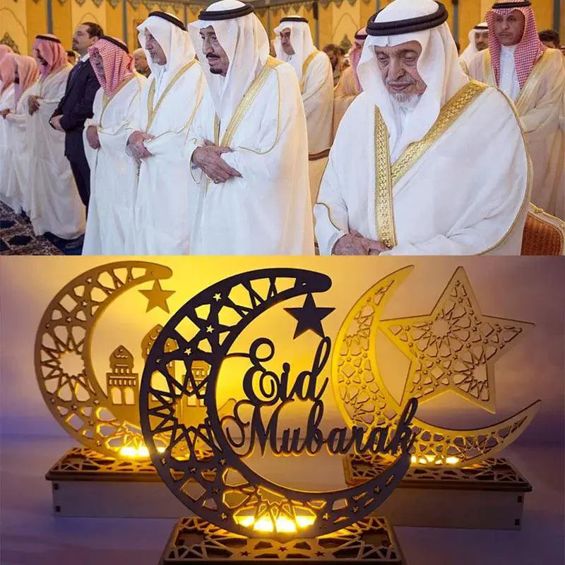 Wooden Moon Star LED Lights for Ramadan Bedroom Decor