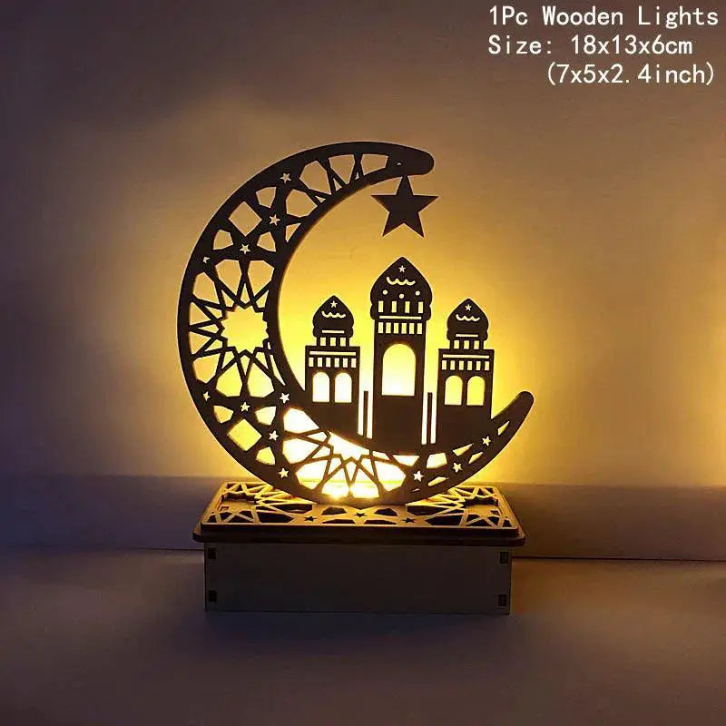 Wooden Moon Star LED Lights for Ramadan Bedroom Decor