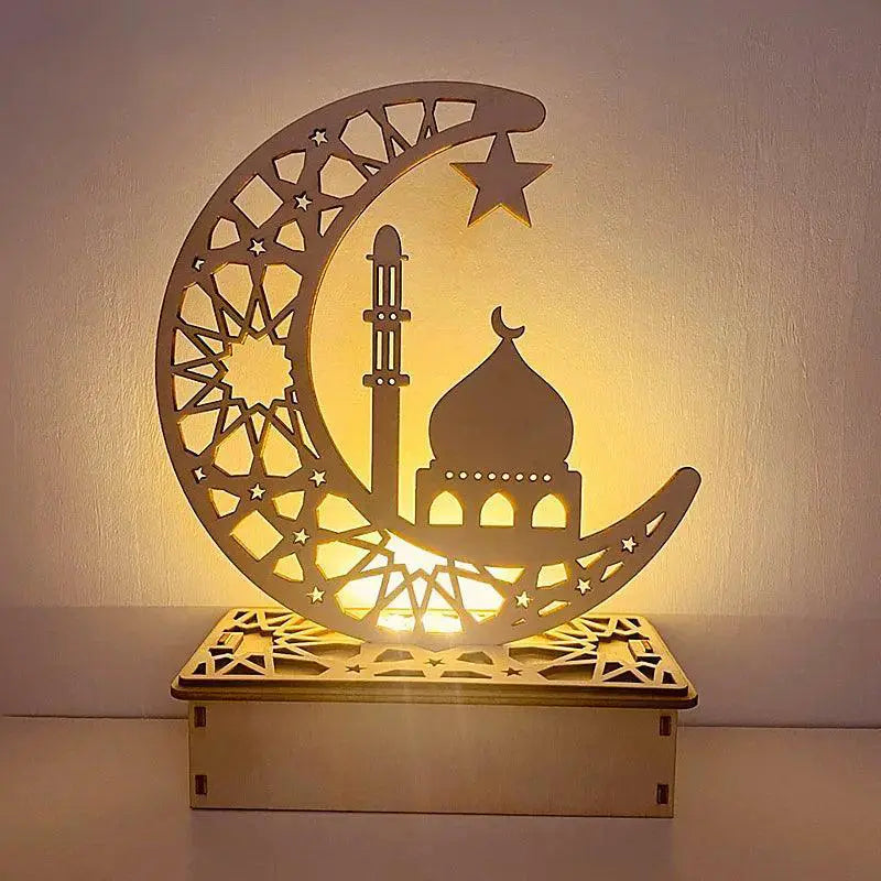 Wooden Moon Star LED Lights for Ramadan Bedroom Decor