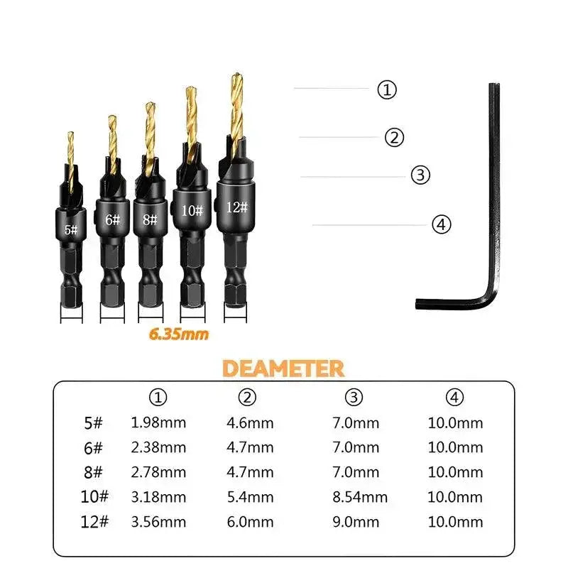 Woodworking Countersink Drill Bit Set for Precision Drilling