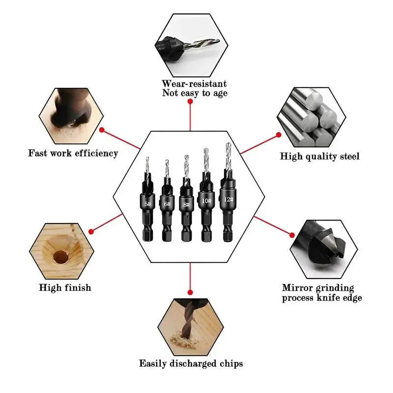 Woodworking Countersink Drill Bit Set for Precision Drilling