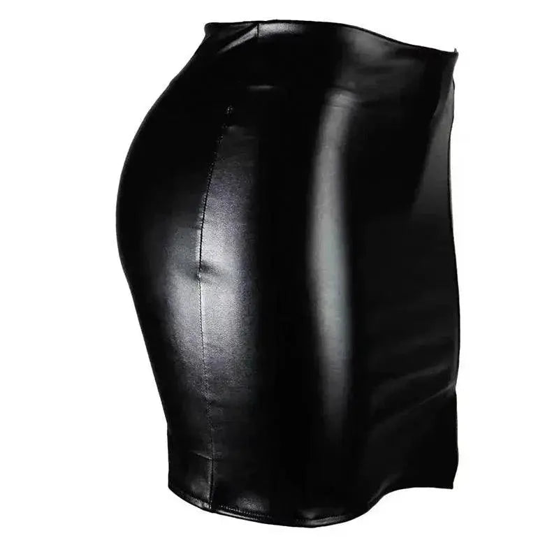 Leather Wrapped Hip Skirt Black Nightclub Fashion Ladies