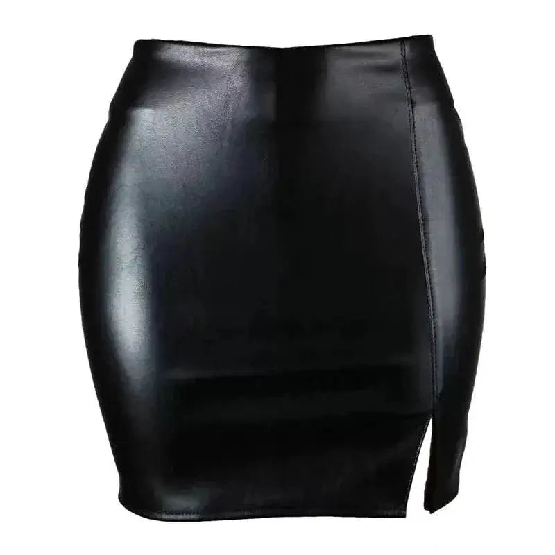 Leather Wrapped Hip Skirt Black Nightclub Fashion Ladies