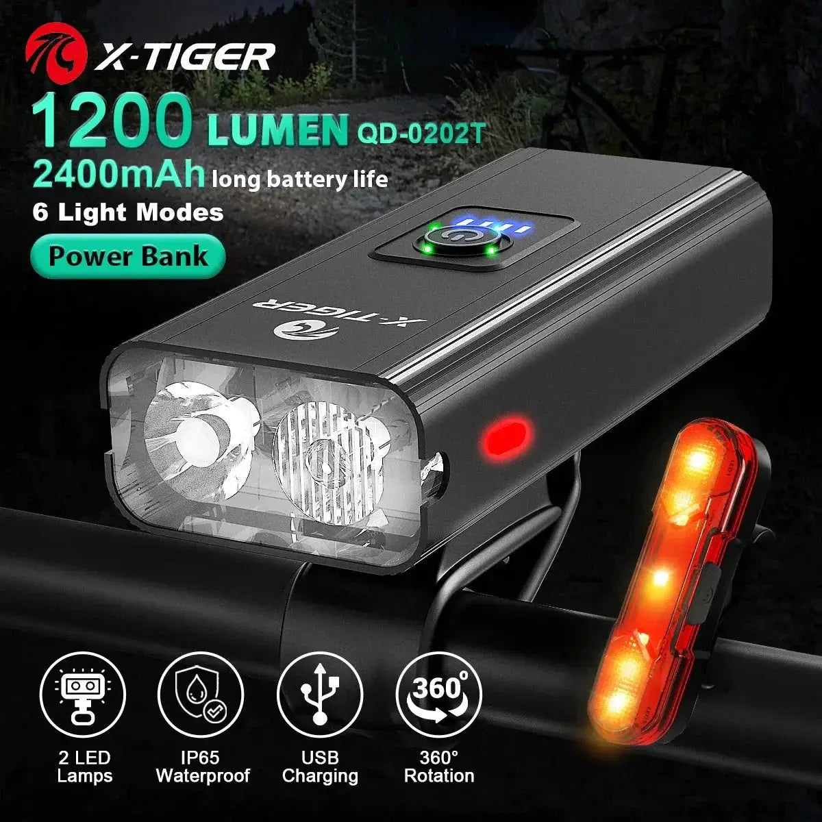X - TIGER Waterproof USB Charging Bike Light For Bicycles