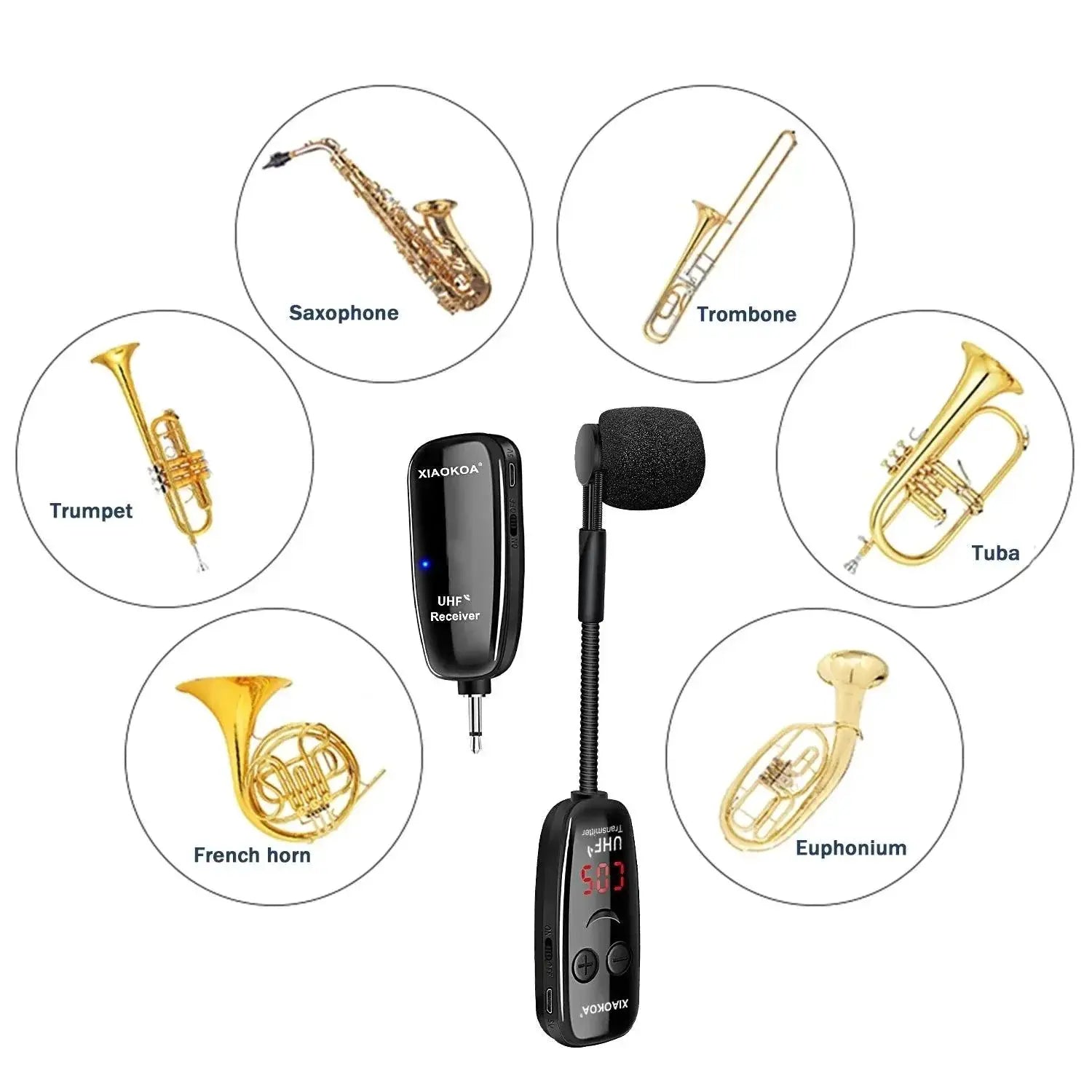 Xiaokoa UHF Wireless Saxophone Microphone System Clip On