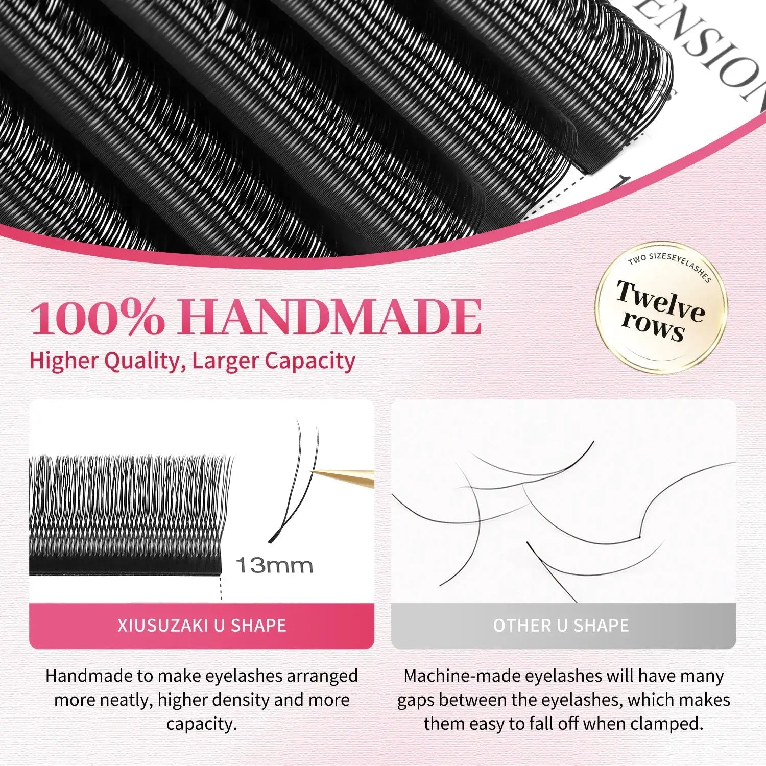XIUSUZAKI U Shaped Flower Eyelash Extensions Matte Black 2D Premade Fans Volume