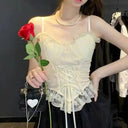 Y2k Lace Crop Top Seductive Blouse with Corset Detail