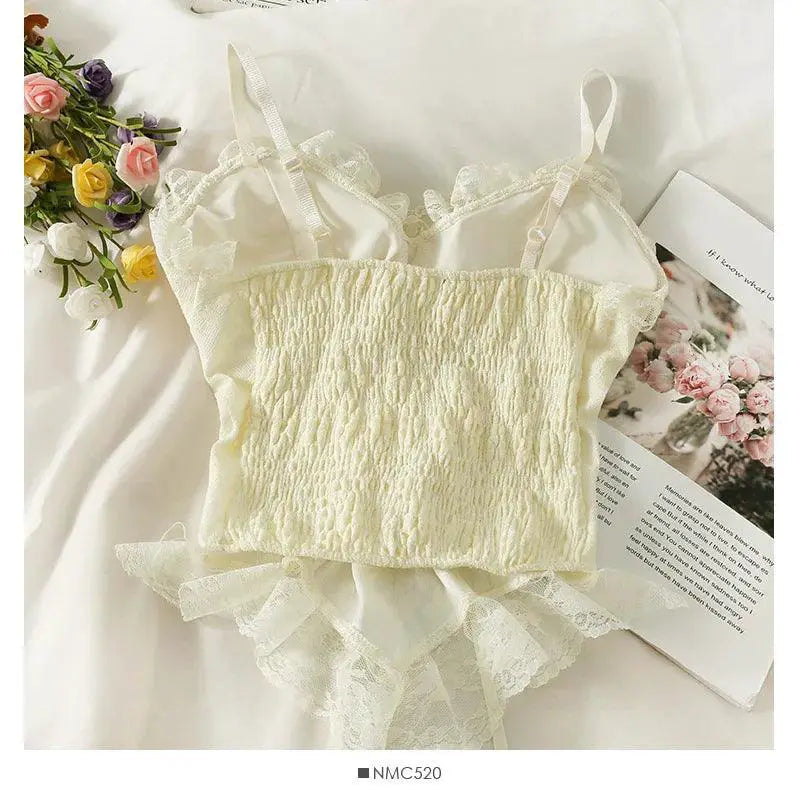 Y2K Lace Crop Top Corset Detail Seductive Blouse For Night