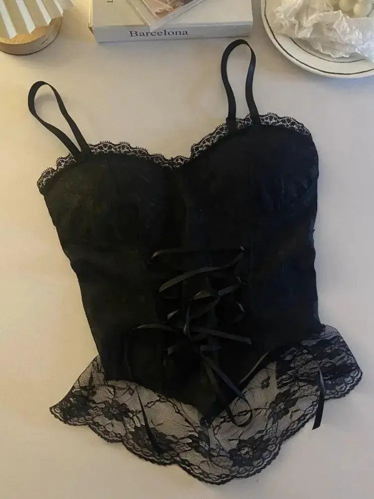 Y2K Lace Crop Top Corset Detail Seductive Blouse For Night