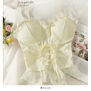 Y2K Lace Crop Top Corset Detail Seductive Blouse For Night