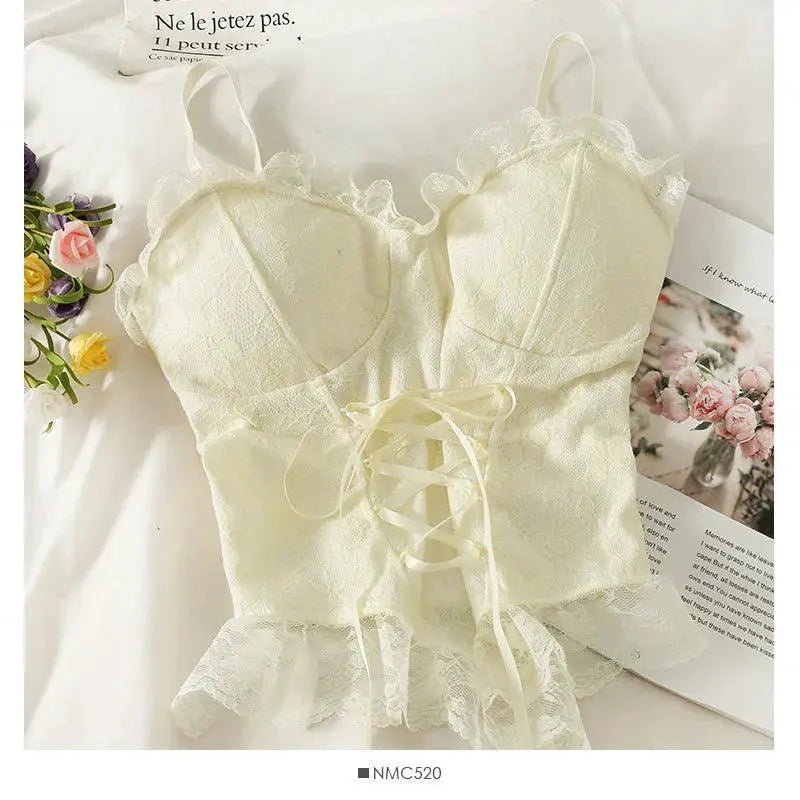 Y2K Lace Crop Top Corset Detail Seductive Blouse For Night