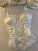 Y2k Lace Crop Top Seductive Blouse with Corset Detail