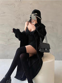 Y2K Lace Patchwork Black Bodycon Dress Statement Clubwear