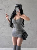 Y2K Lace Patchwork Black Bodycon Dress Vintage Aesthetic Clubwear