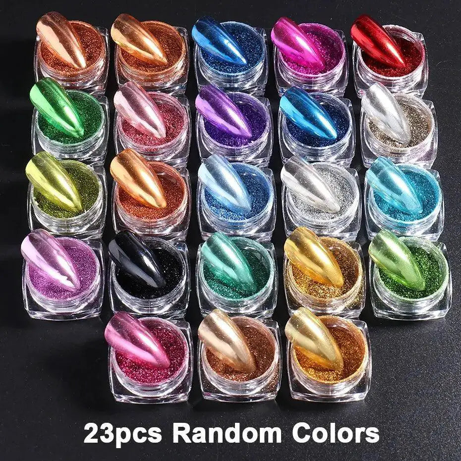 Y2K Magic Mirror Nail Powder Set Vibrant Chrome Shades