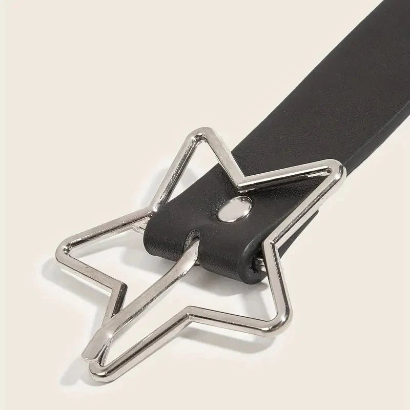 Y2K Punk Star Eyelet Black Rivet Belt Unisex PU Leather for Women and Men