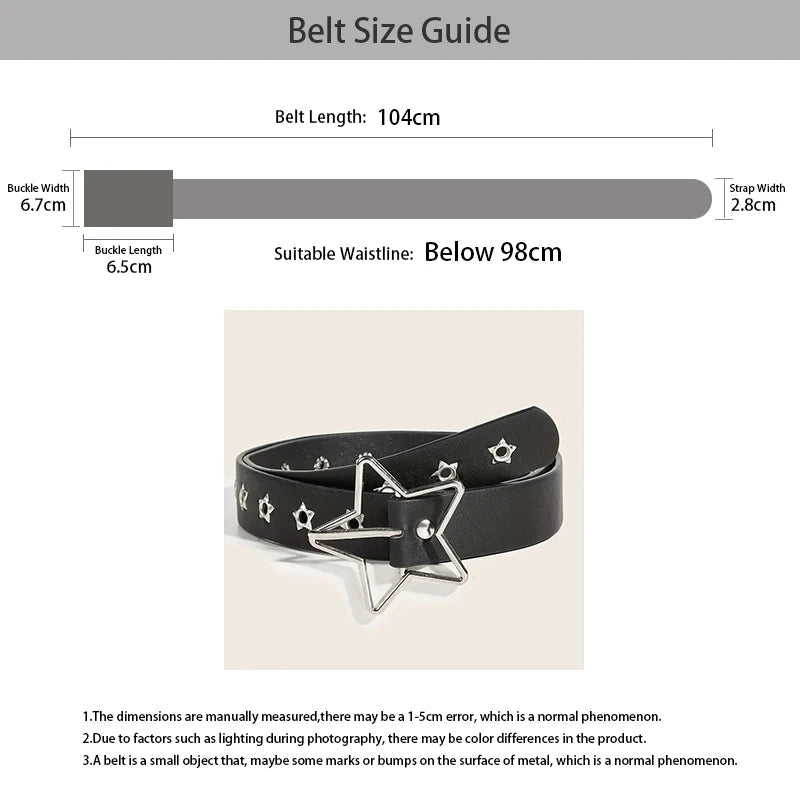 Y2K Punk Star Eyelet Black Rivet Belt Unisex PU Leather for Women and Men