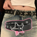 Y2K Punk Star Eyelet Black Rivet Belt Unisex PU Leather for Women and Men