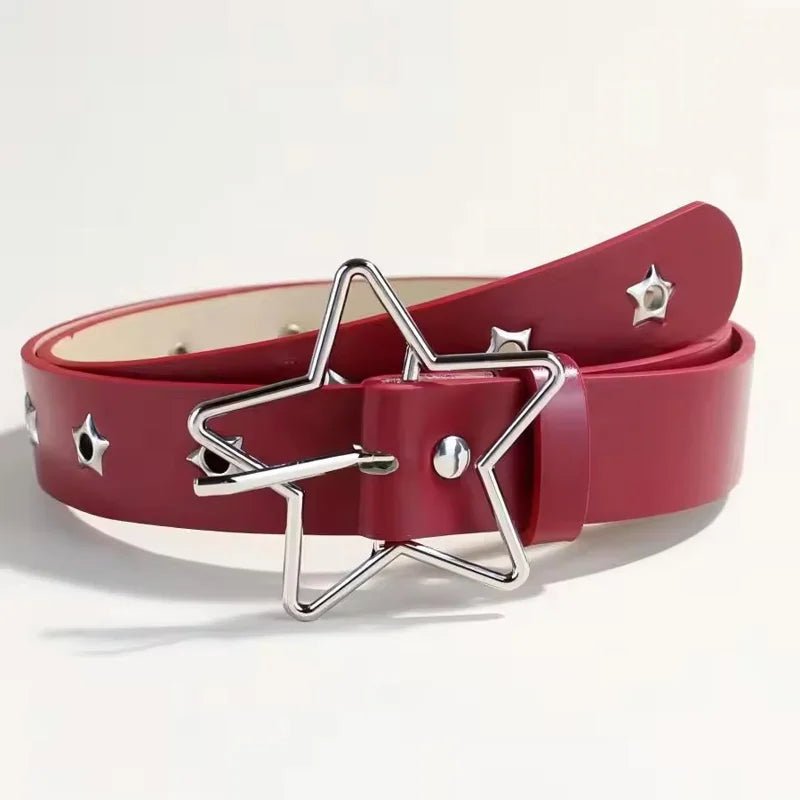 Y2K Punk Star Eyelet Black Rivet Belt Unisex PU Leather for Women and Men