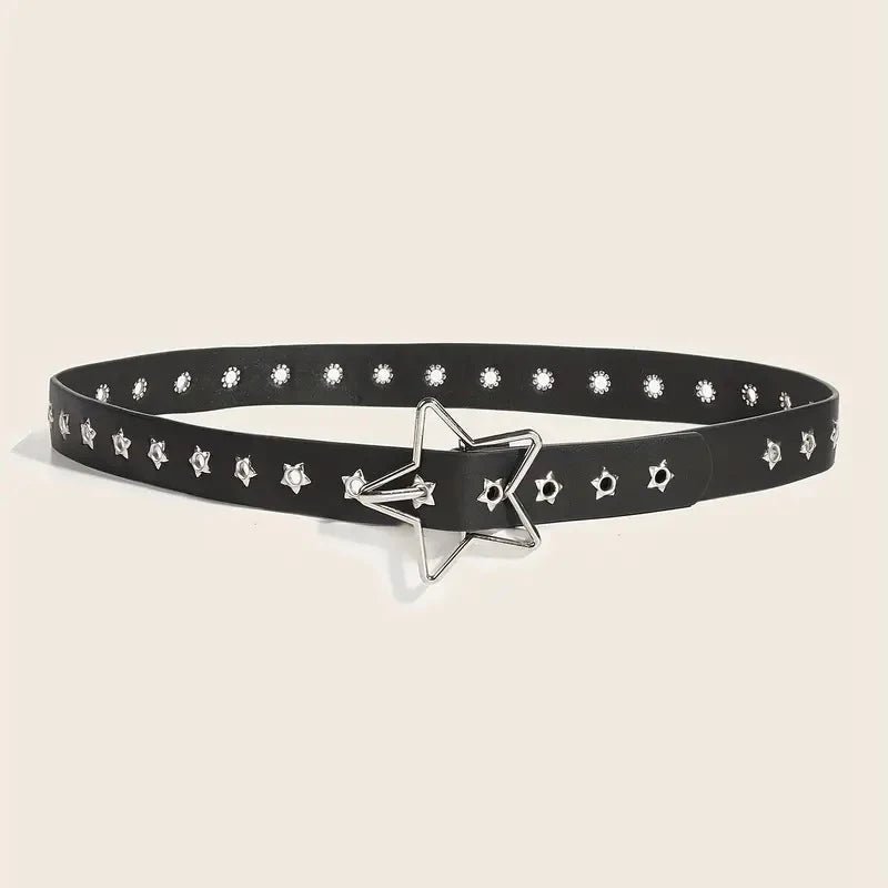 Y2K Punk Star Eyelet Black Rivet Belt Unisex PU Leather for Women and Men