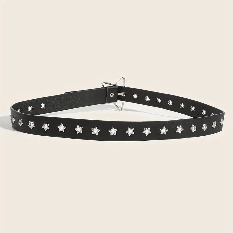 Y2K Punk Star Eyelet Black Rivet Belt Unisex PU Leather for Women and Men