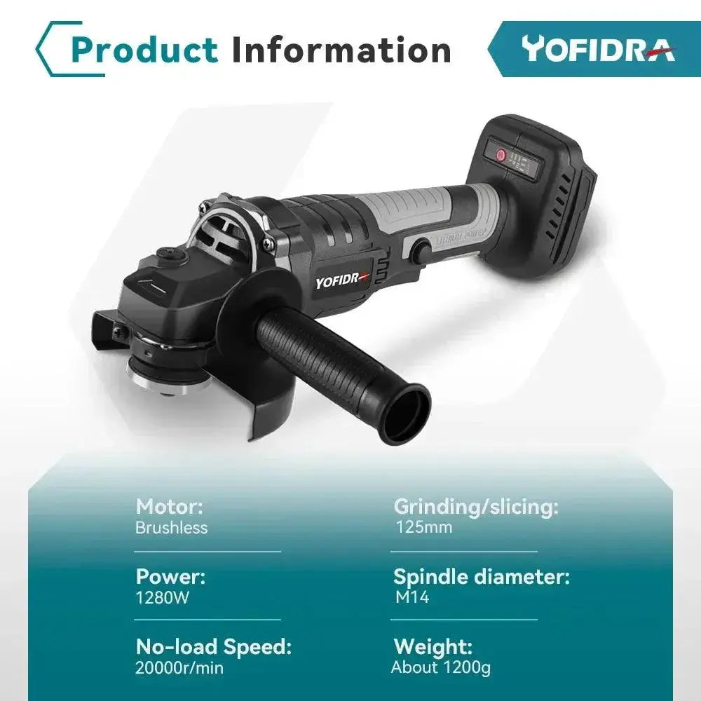 Yofidra 125mm Brushless Cordless Angle Grinder 3 Gears