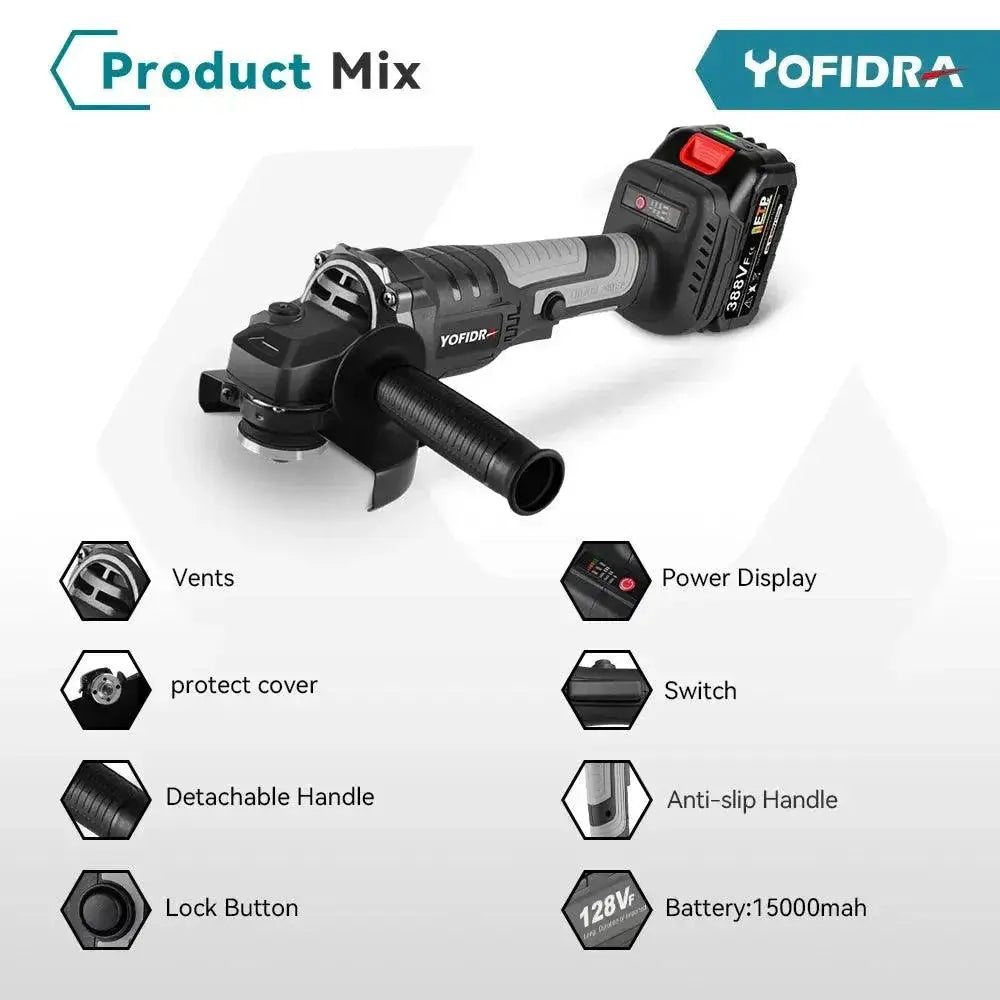 Yofidra 125mm Brushless Cordless Angle Grinder 3 Gears