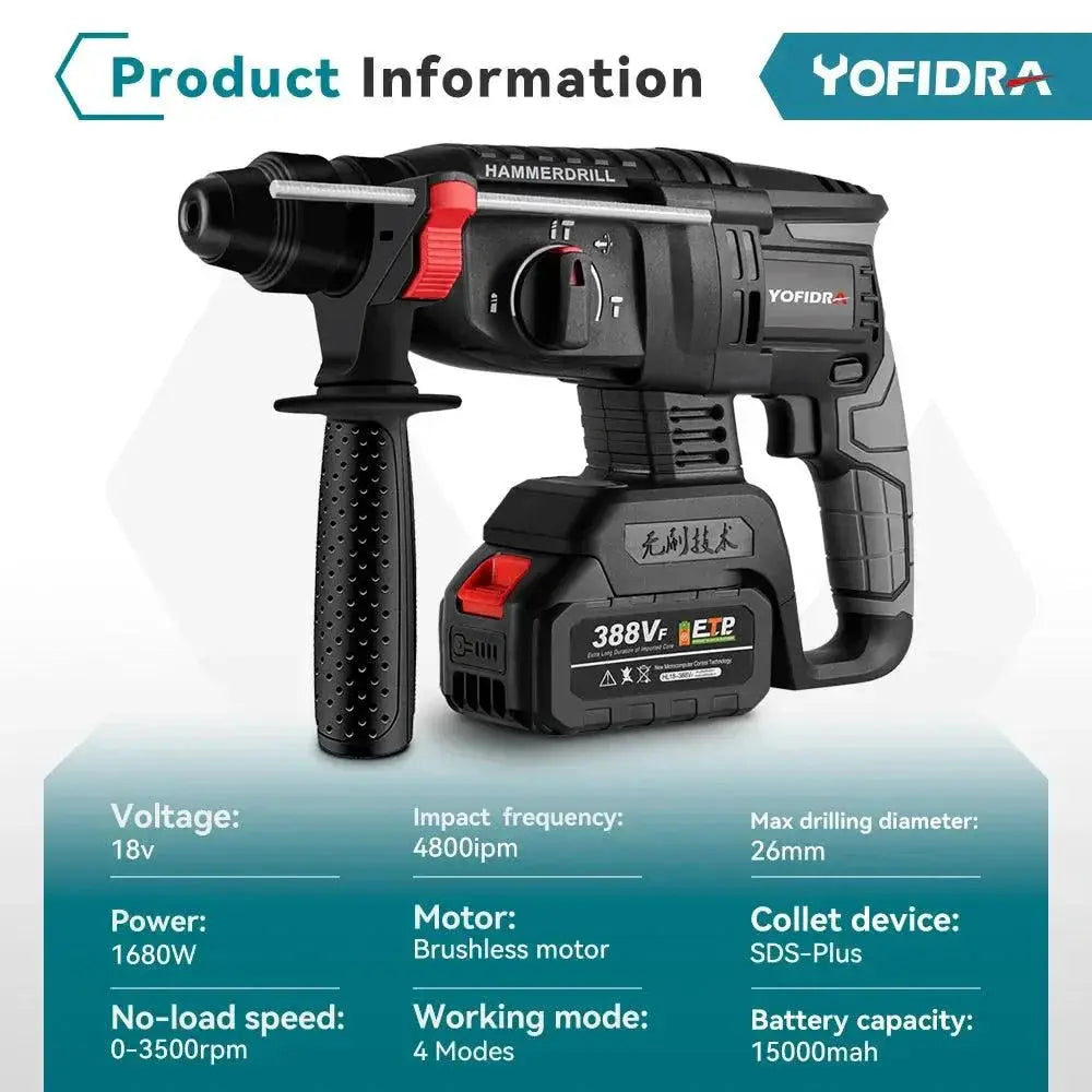 Yofidra 26mm Brushless Cordless Hammer Drill Tool Pro