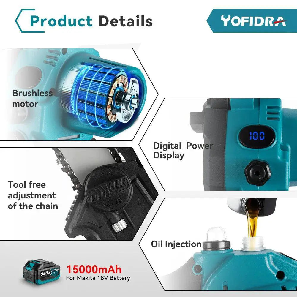 Yofidra 8 Inch Brushless Cordless Electric Chainsaw