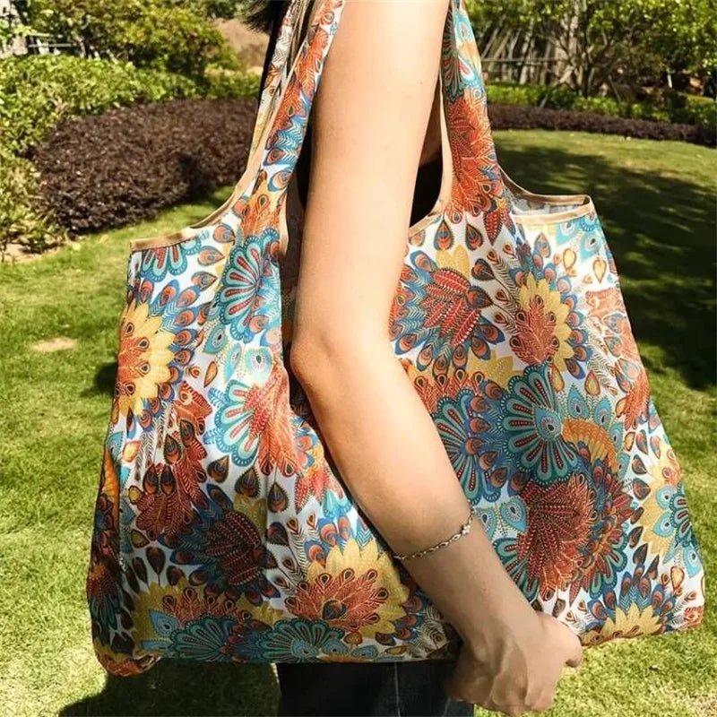 Yogodlns Canvas Folding Travel Tote Bag Large Capacity Reusable Grocery Tote Bag