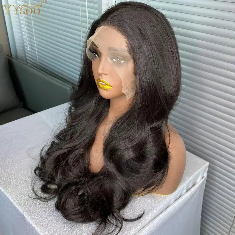 YYsoo Long Black Body Wave Lace Front Wig Heat Resistant