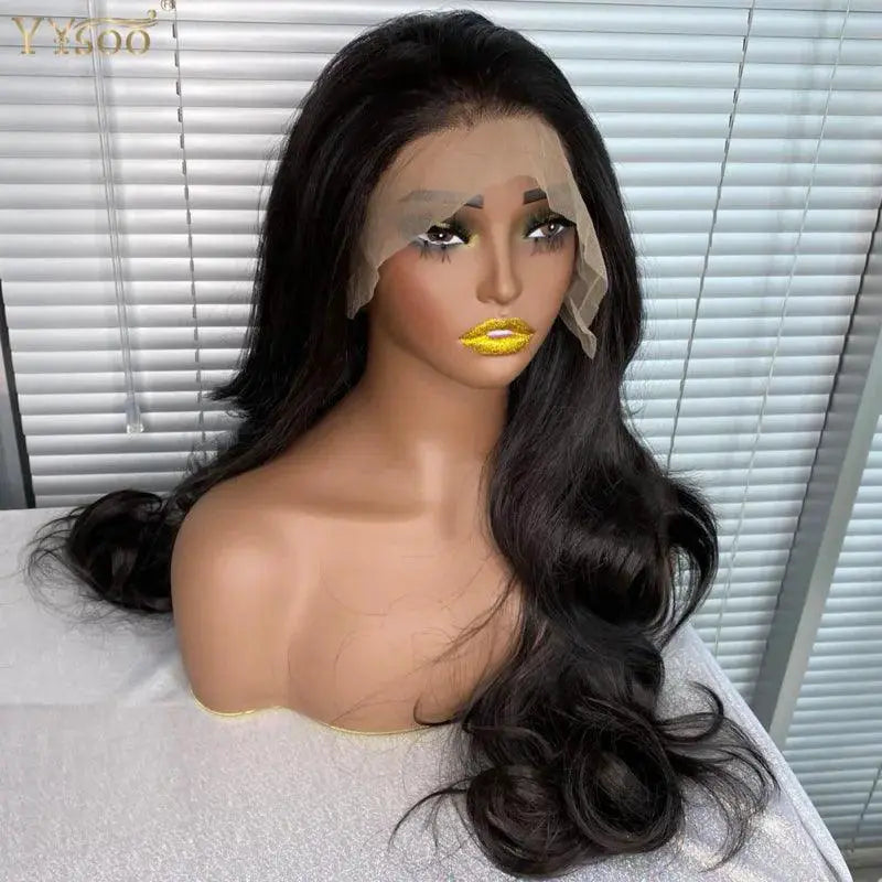 YYsoo Long Black Body Wave Lace Front Wig Heat Resistant