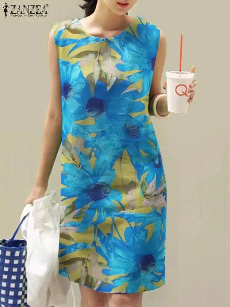 ZANZEA Bohemian Sundress Vintage Charm Cotton Floral Women