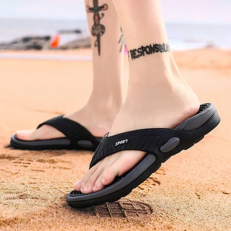 ZenSteps Massage Flip Flops For Men - Breathable Sandals Massage Footbed Size 46