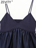 Zevity Patchwork Pleated Blouse Stylish V-Neck Knit Top