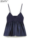 Zevity Patchwork Pleated Blouse Stylish V-Neck Knit Top