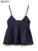 Zevity Patchwork Pleated Blouse Stylish V-Neck Knit Top