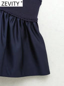 Zevity Patchwork Pleated Blouse Stylish V-Neck Knit Top