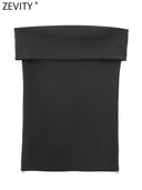Zevity Women Sexy Off-Shoulder Blouse Chic Zip-Up Top Fashion