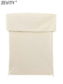 Zevity Women Sexy Off-Shoulder Blouse Chic Zip-Up Top Fashion