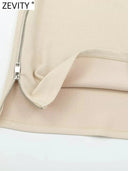 Zevity Women Sexy Off-Shoulder Blouse Chic Zip-Up Top Fashion