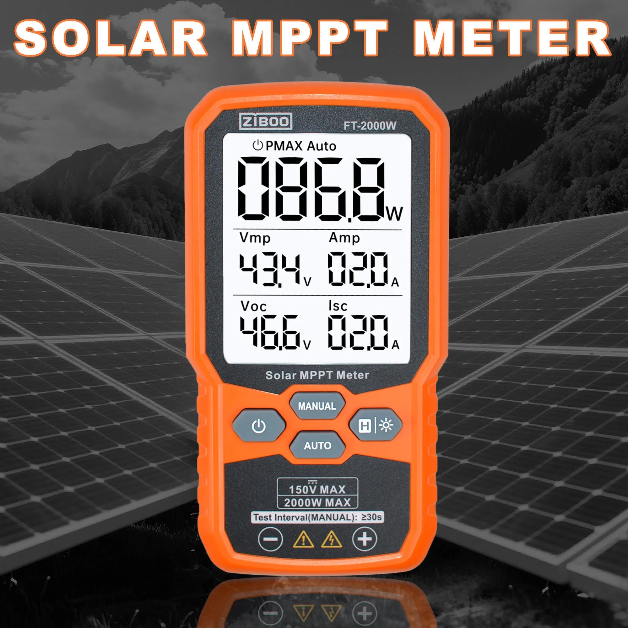 ZIBOO FT2000W Solar Panel Tester MPPT Meter OC Voltage And Short Circuit Current