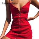 Zipper Party Dress Stylish V-Collar Club Wear for Women