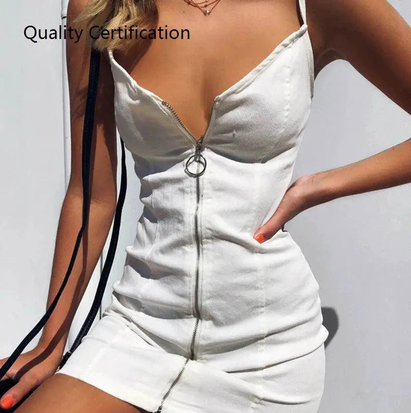 Zipper Party Dress With V Collar For Women Club Wear