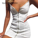 Zipper Party Dress Stylish V-Collar Club Wear for Women